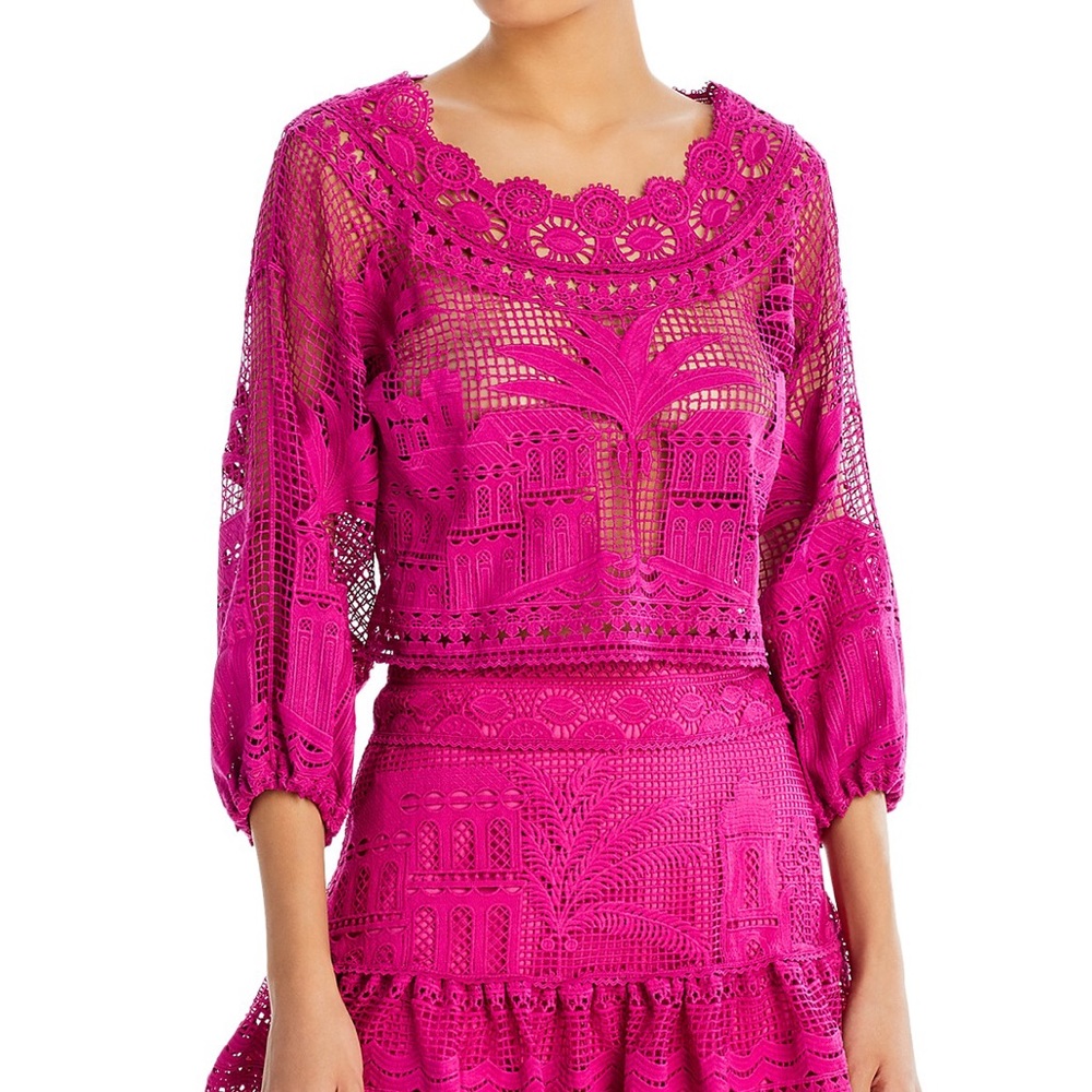 Farm Rio Pink Boa Morada Guipire Crop Top
